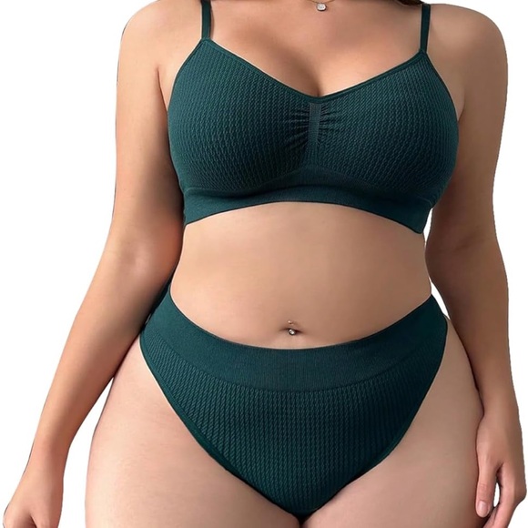Other - Plus Size Lingerie 2 Piece Ruched Wireless Cami Bra and Mid Rise Thong